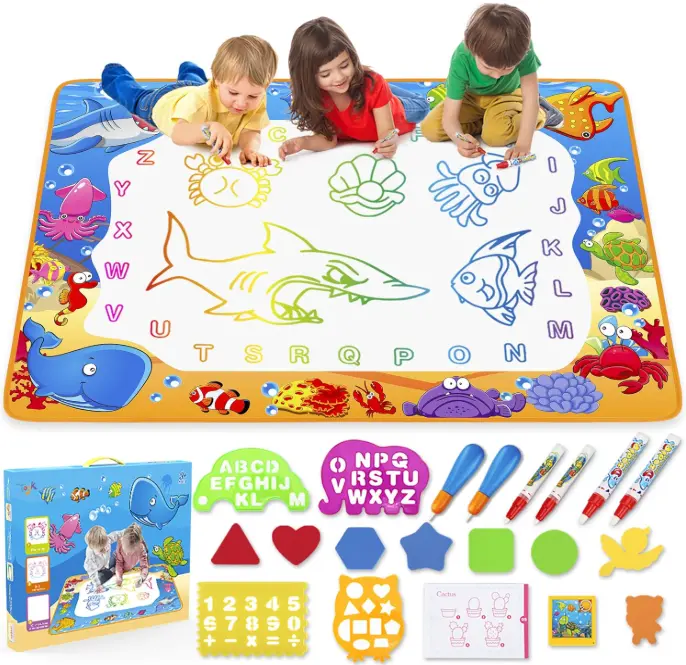 
Water Doodle Mat - Kids Painting Writing Color Doodle Drawing Mat Toy Bring Magic Pens Educational Toys for Age 2 3 4 5 6 7 Year Old Girls Boys Age Toddler Gift